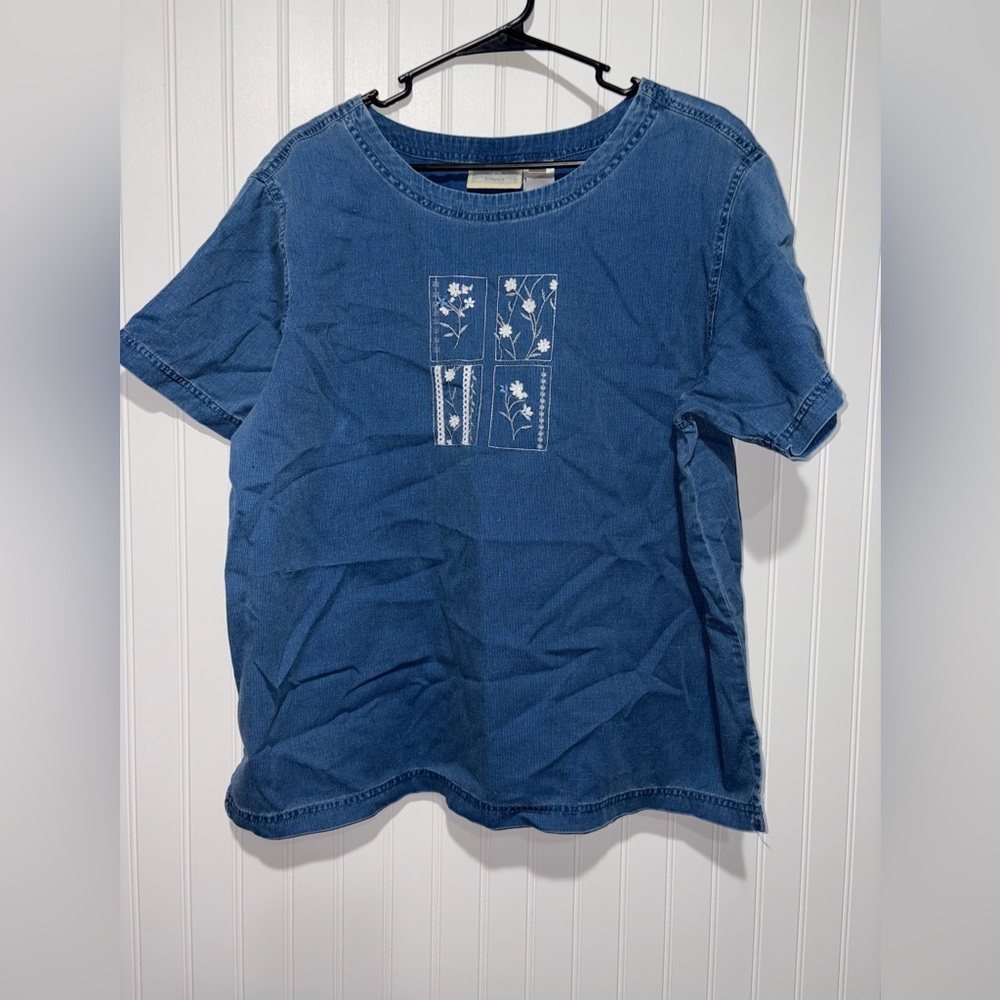Vintage Susan Bristol Blue Denim Embroidered Top| Size XL
